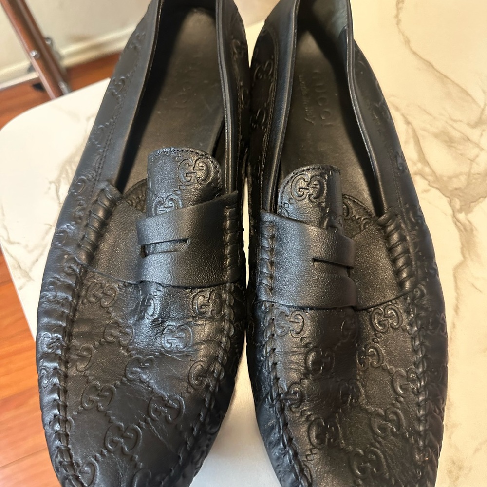 Gucci Embossed Black Leather Loafers